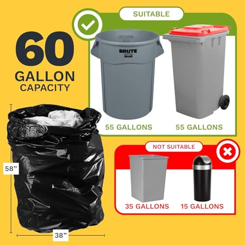Bolsas de basura de 55-60 galones - 1.2 mil - 100/caja - Negras