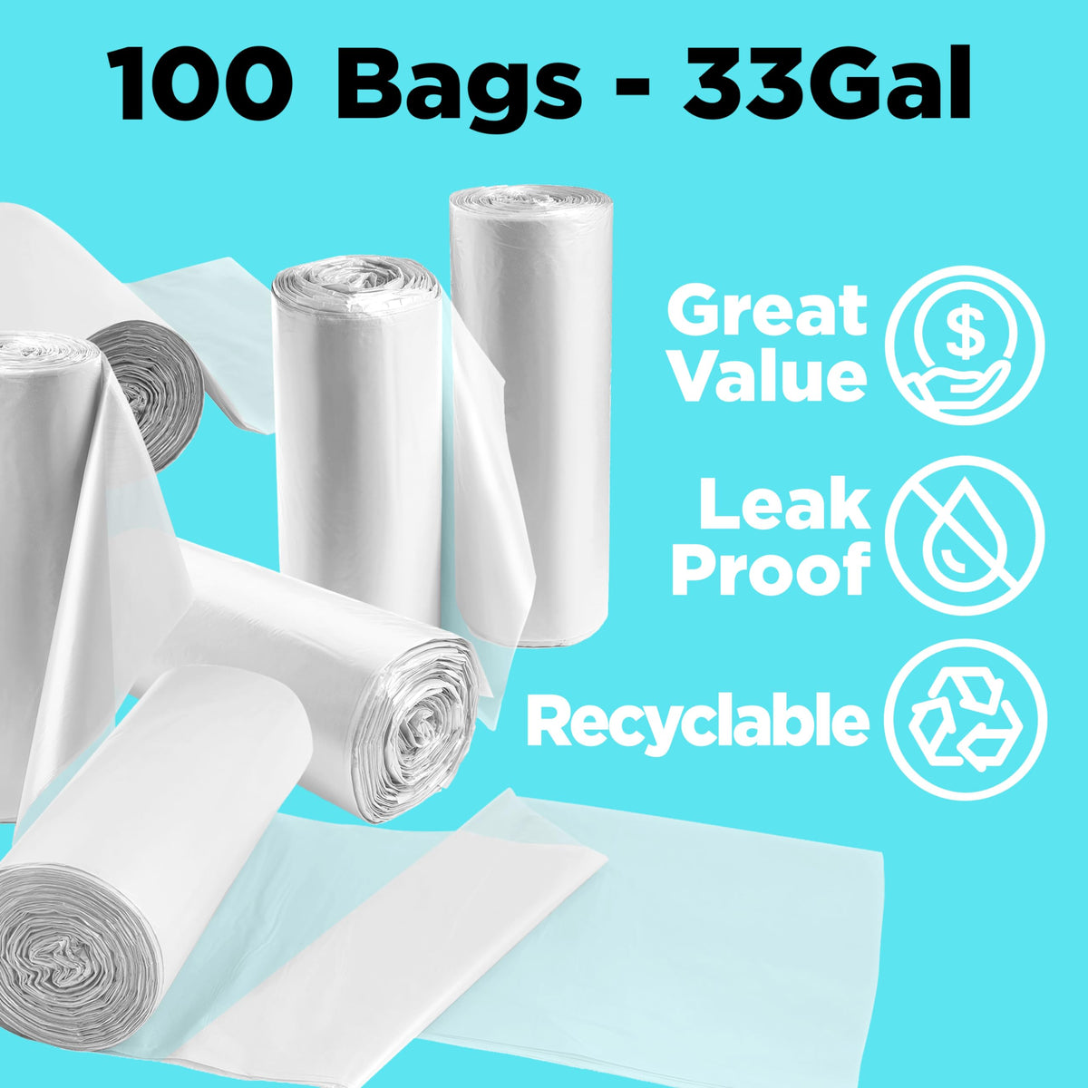 33 Gallon Trash Bags - 1.0 Mil - 100/Case - Clear