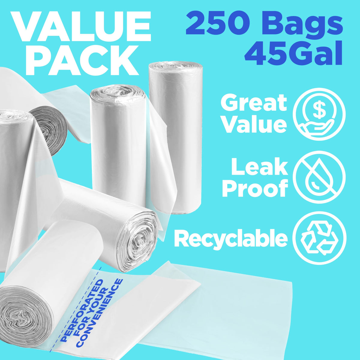 40-45 Gallon High Density Bags - 14 Micron - 250/Case - Clear