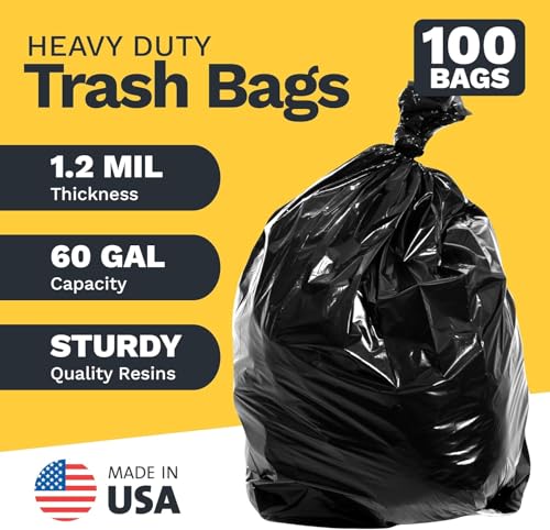 Bolsas de basura de 55-60 galones - 1.2 mil - 100/caja - Negras
