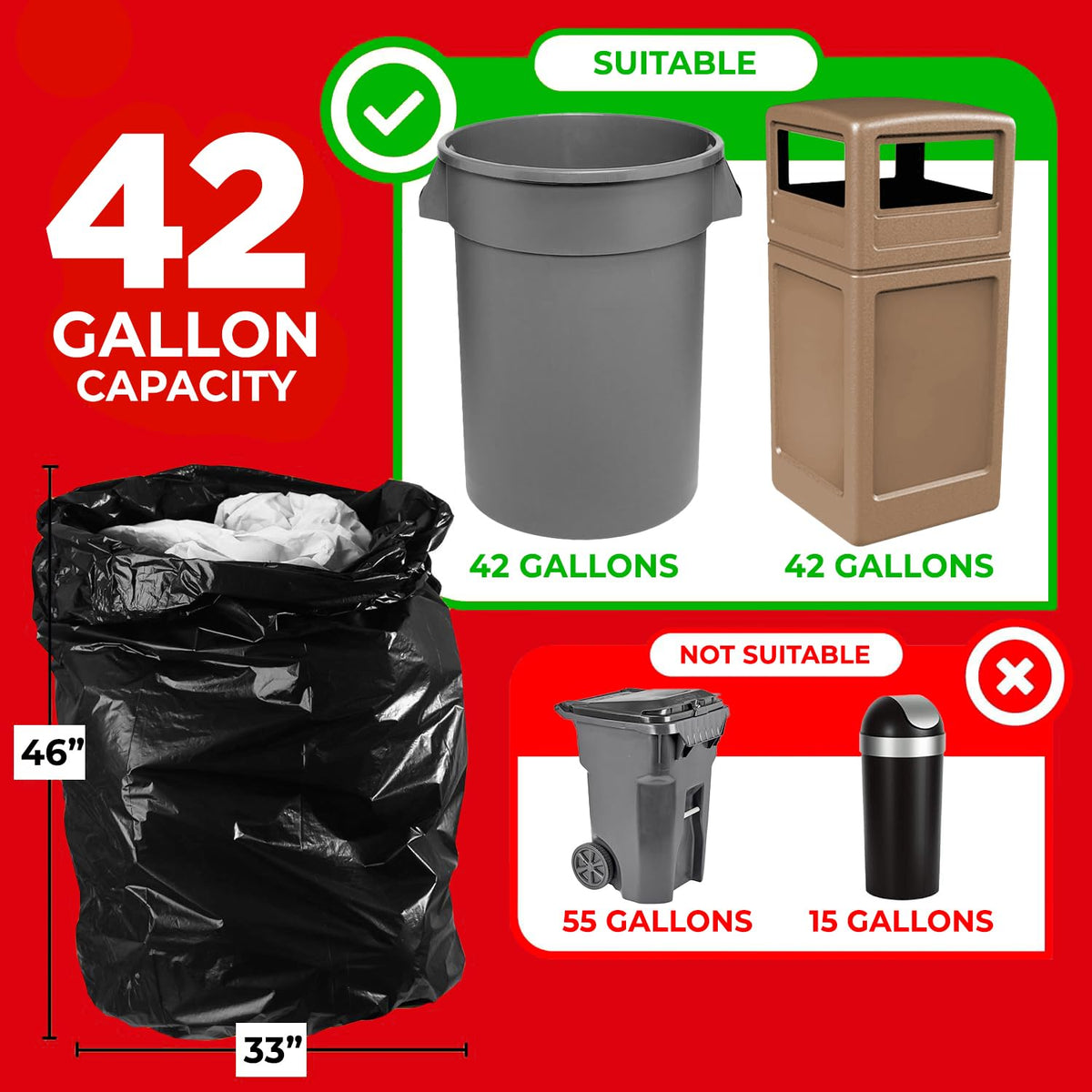 42 Gallon Contractor Bags - 2.5 Mil - 50/Case - Black - view 2