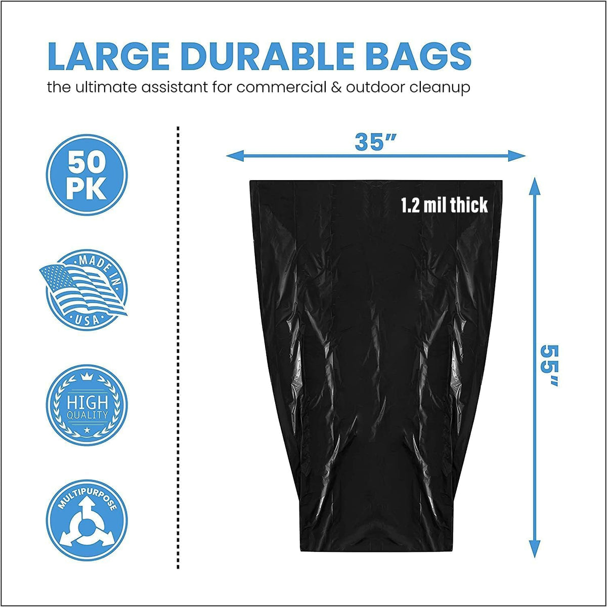 Bolsas de basura de 55 galones - 1.2 mil - 50 por caja - Negras