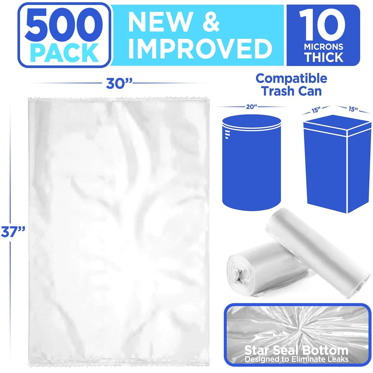 16-25 Gallon High Density Bags - 10 Micron - 500/Case - Clear - view 2