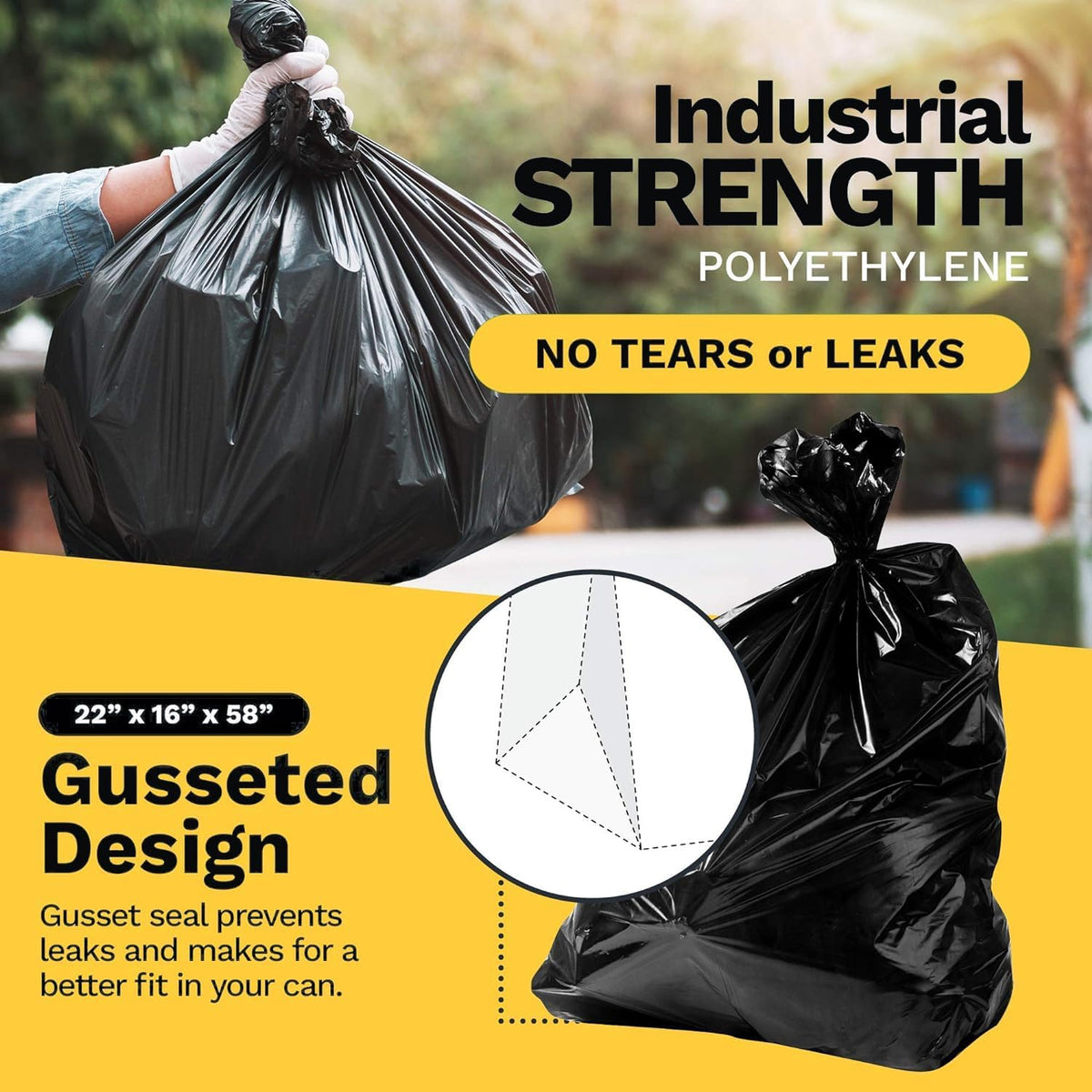 55-60 Gallon High Density Bags - 17 Micron - 100/Case - Black