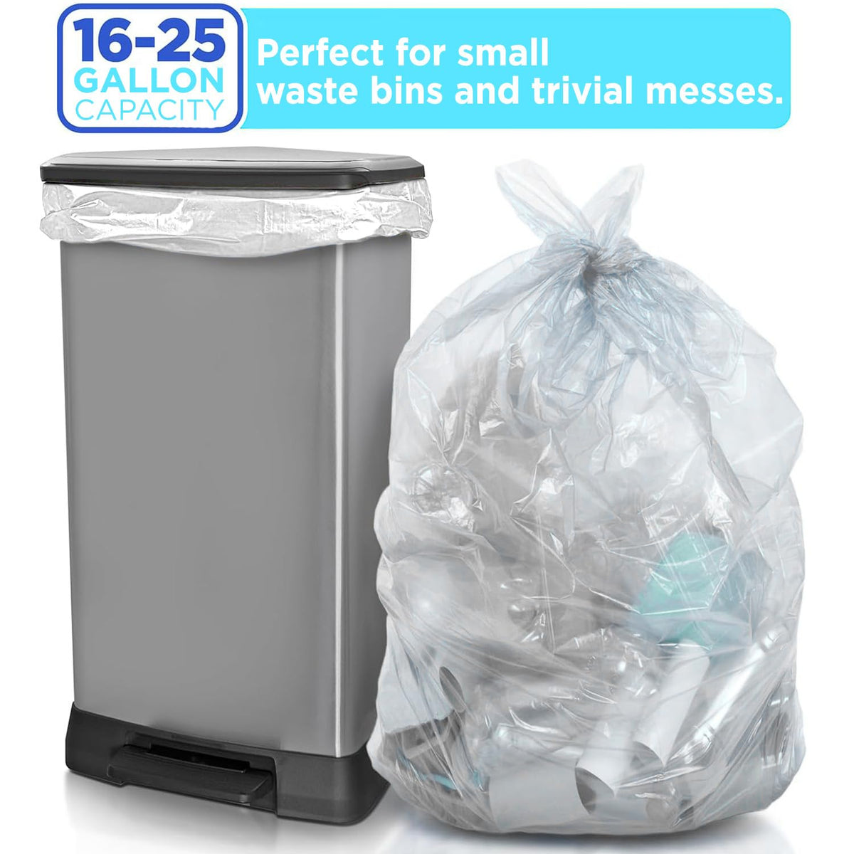 16-25 Gallon High Density Bags - 10 Micron - 500/Case - Clear - view 3