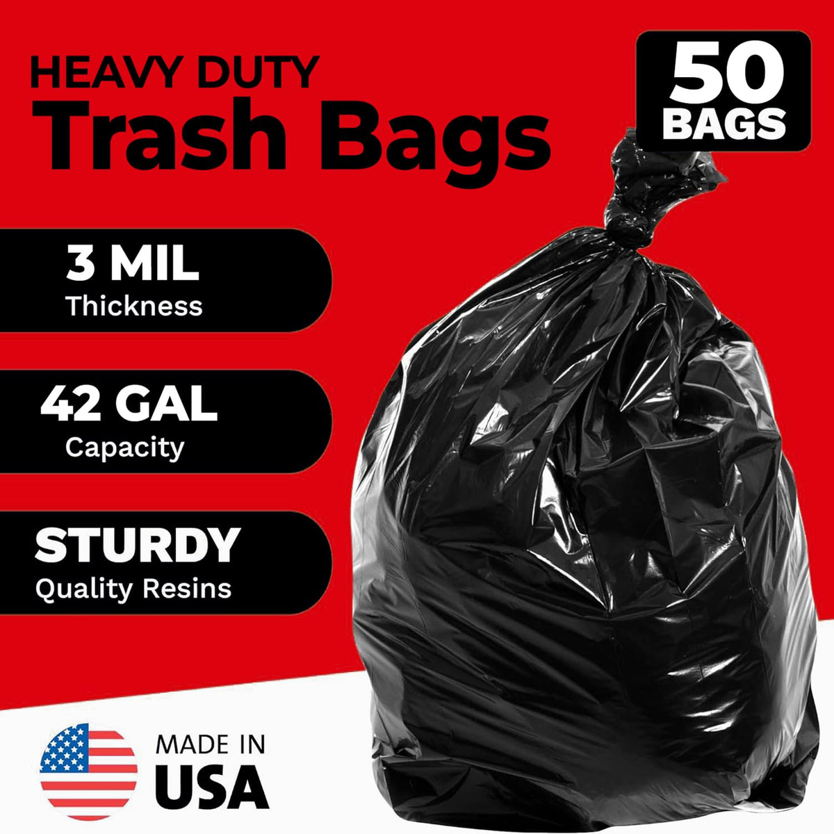 42 Gallon Contractor Bags - 2.5 Mil - 50/Case - Black - view 3