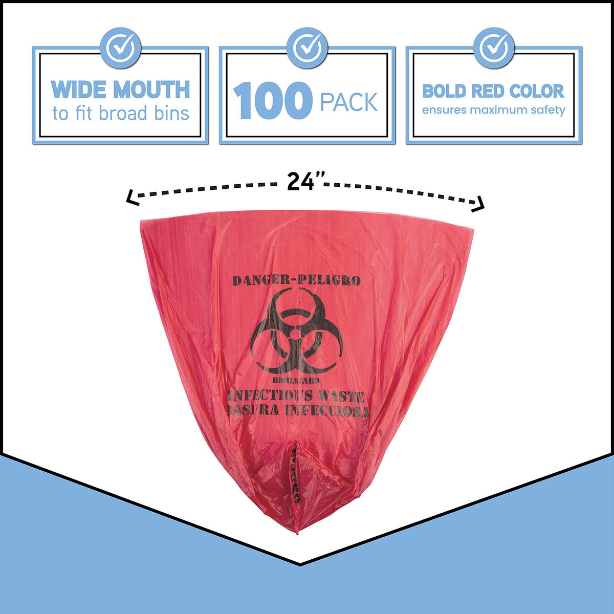 10 Gallon Biohazard Bags - 100/Case - Red