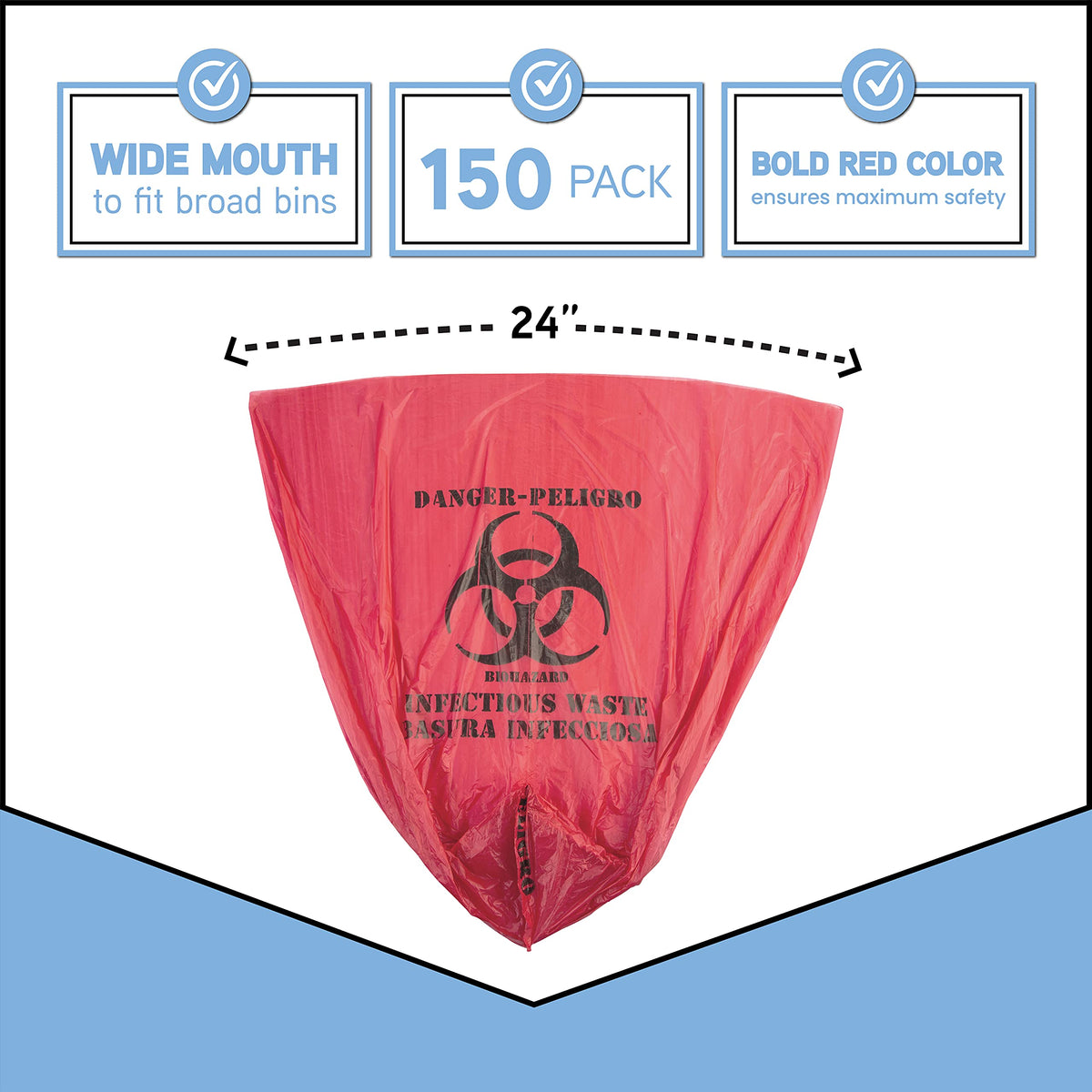 10 Gallon Biohazard Bags - 150/Case - Red