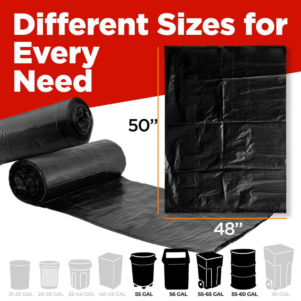 65 Gallon High Density Bags - 19 Micron - 120/Case - Black