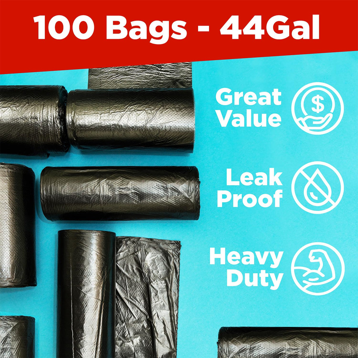 40-45 Gallon Trash Bags - 1.2 Mil - 100/Case - Black