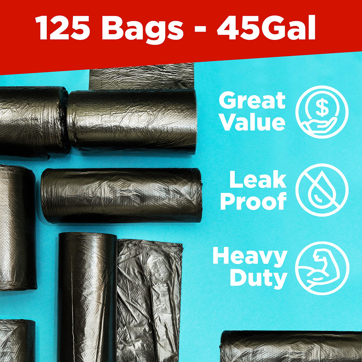 40-45 Gallon High Density Bags - 14 Micron - 125/Case - Black - view 3