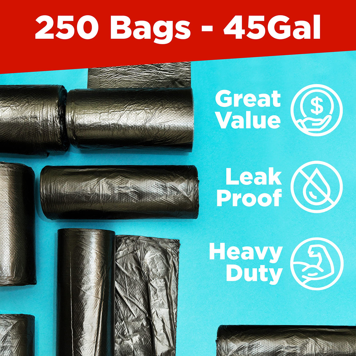 40-45 Gallon High Density Bags - 14 Micron - 250/Case - Black - view 3