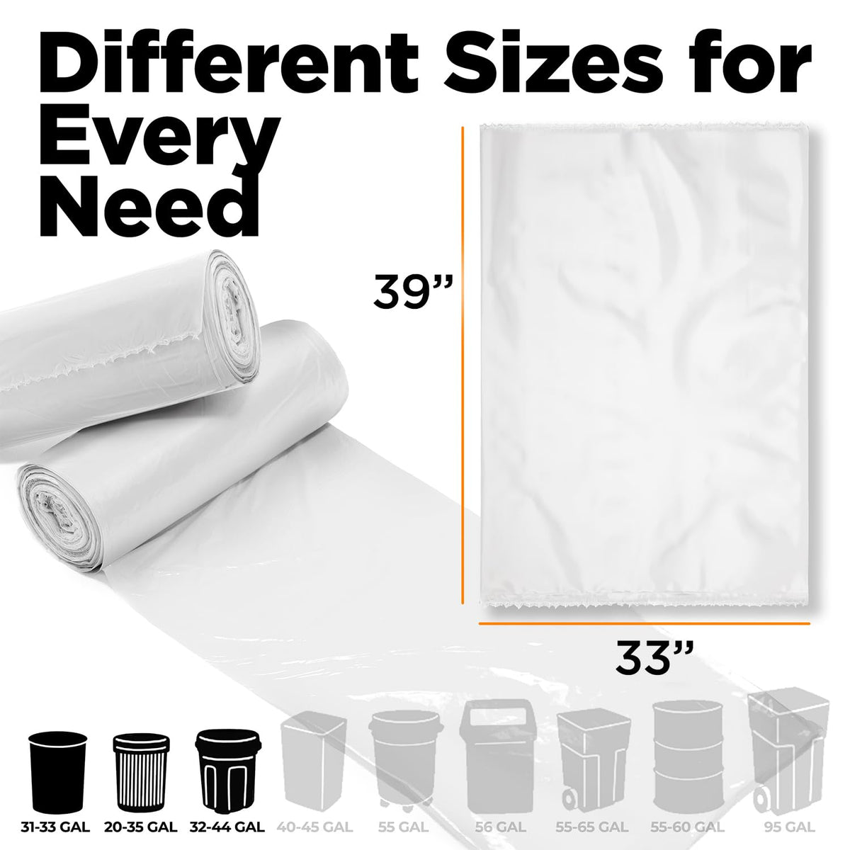 33 Gallon Trash Bags - 1.0 Mil - 100/Case - Clear