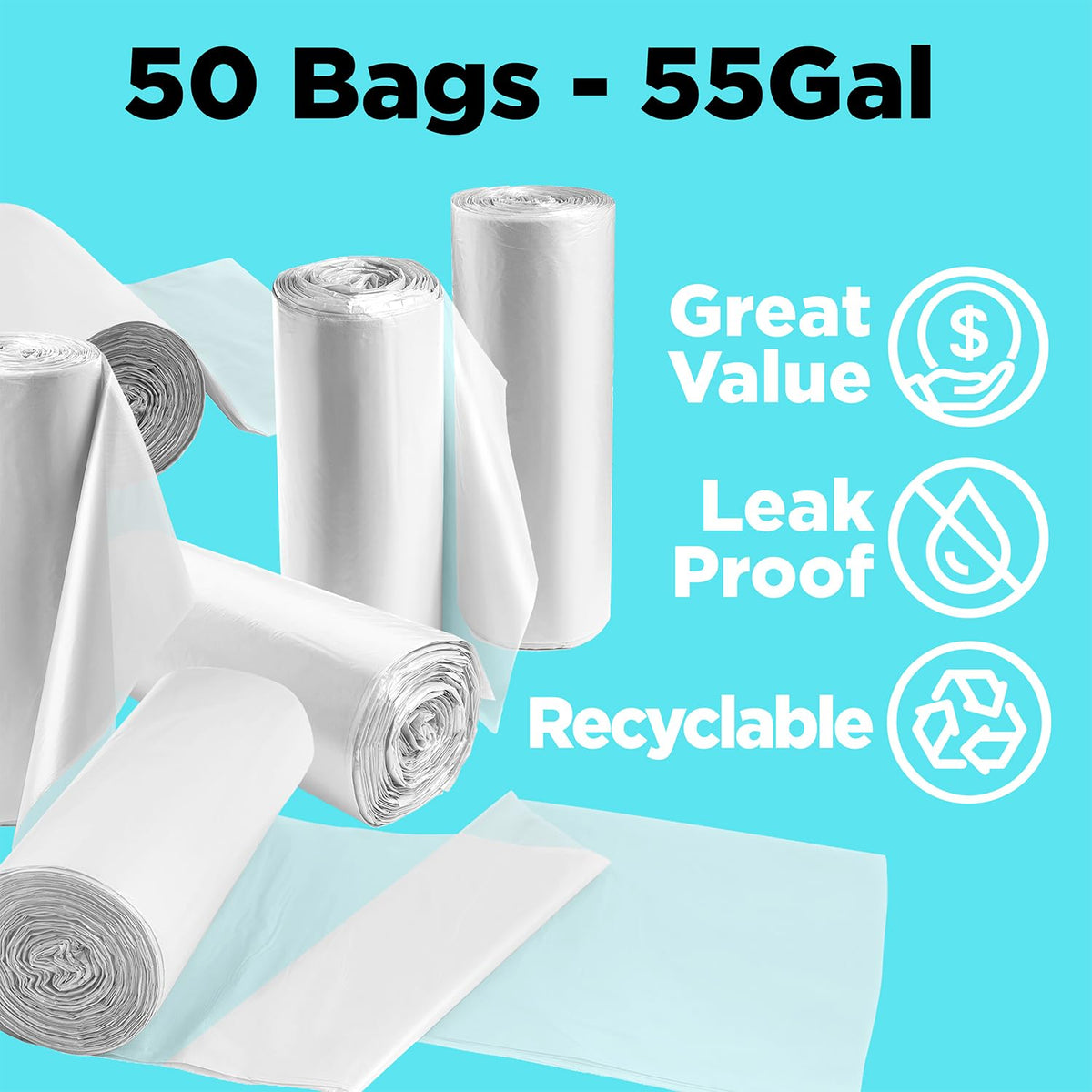 55-60 Gallon Contractor Bags - 2.5 Mil - 50/Case - Clear