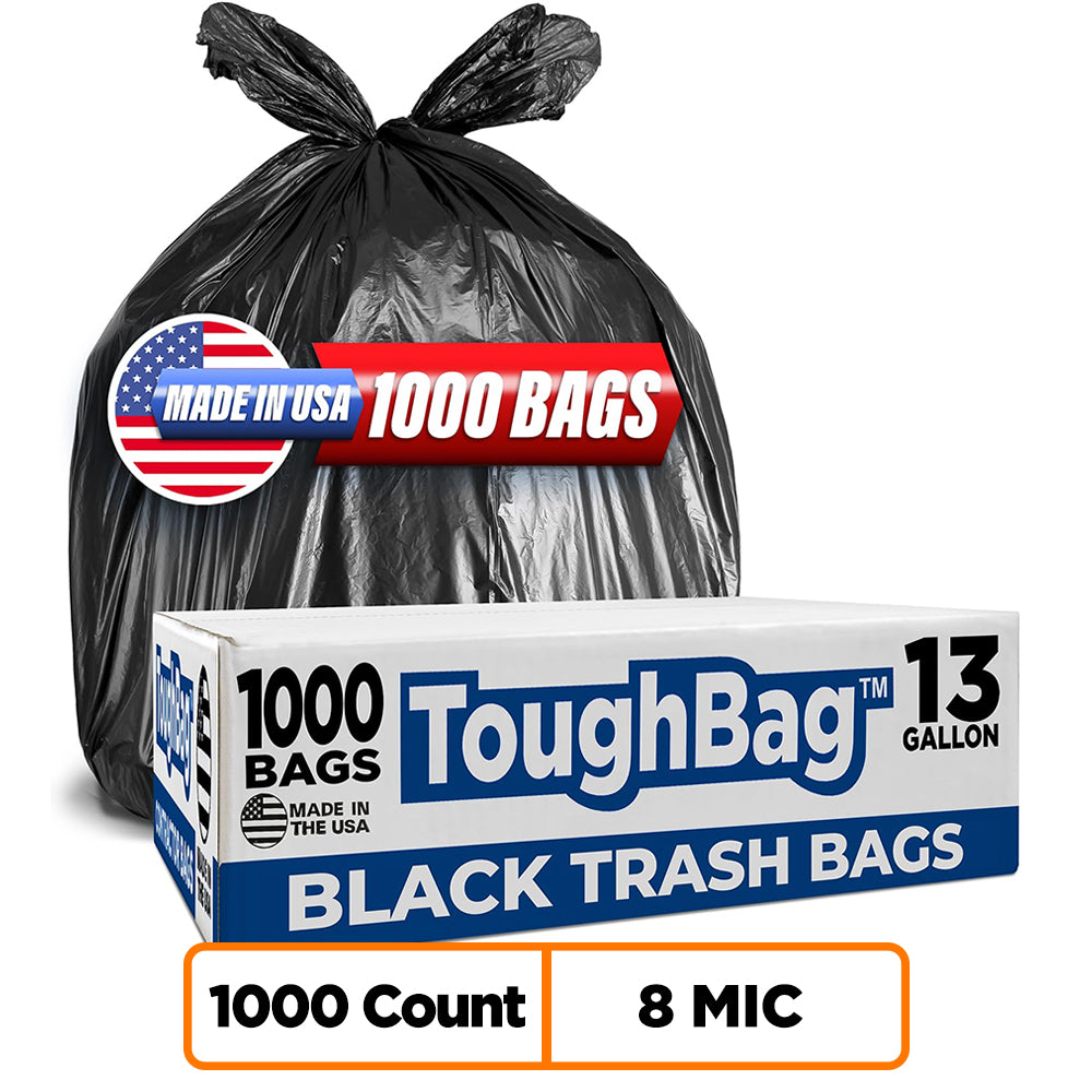13 Gallon High Density Bags - 8 Micron - 1000/Case - Black