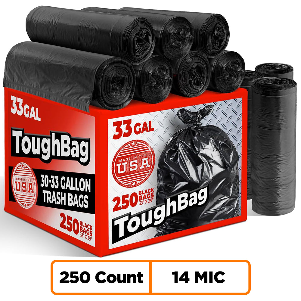 30-33 Gallon High Density Bags - 14 Micron - 250/Case - Black