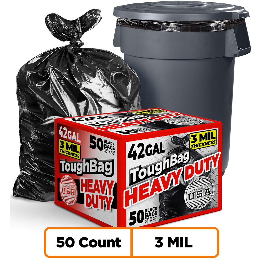 42 Gallon Contractor Bags - 2.5 Mil - 50/Case - Black