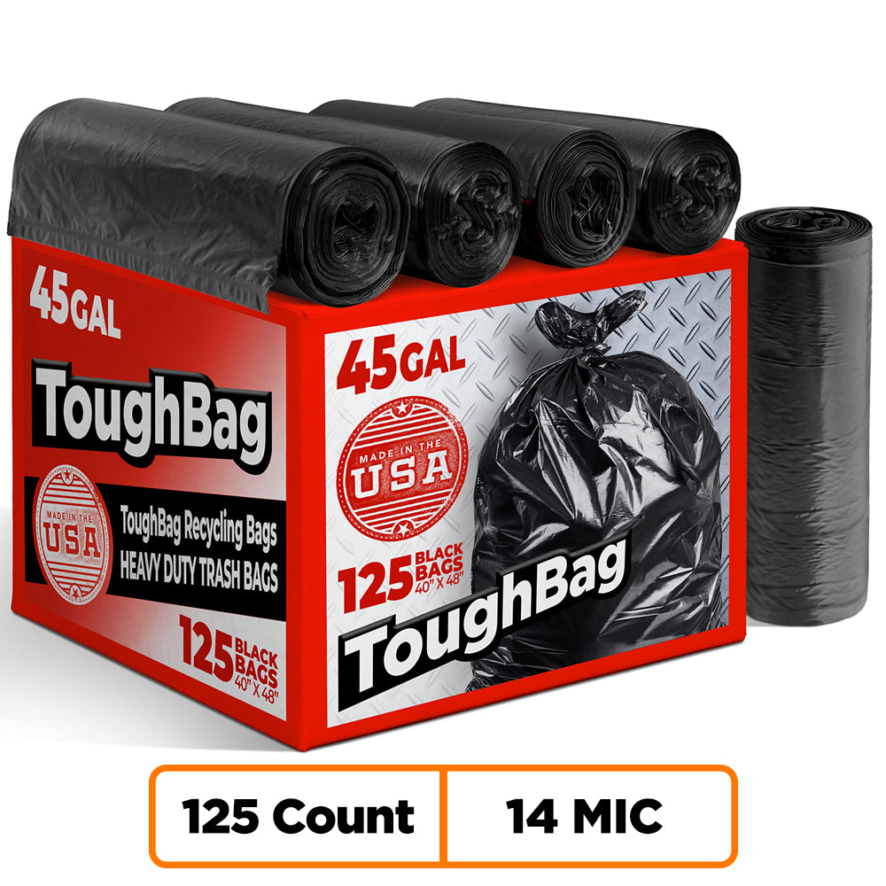 40-45 Gallon High Density Bags - 14 Micron - 125/Case - Black