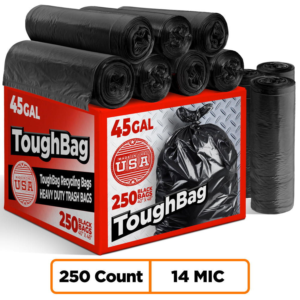 40-45 Gallon High Density Bags - 14 Micron - 250/Case - Black