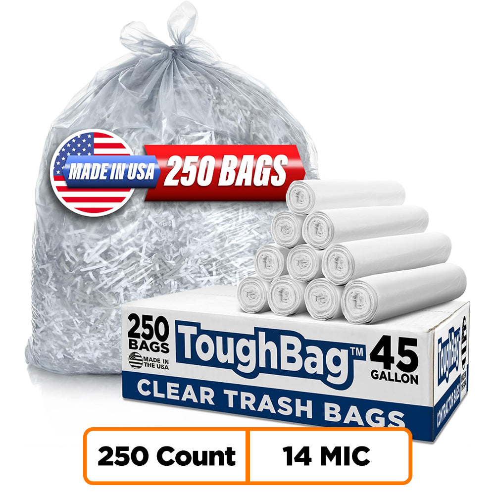 40-45 Gallon High Density Bags - 14 Micron - 250/Case - Clear