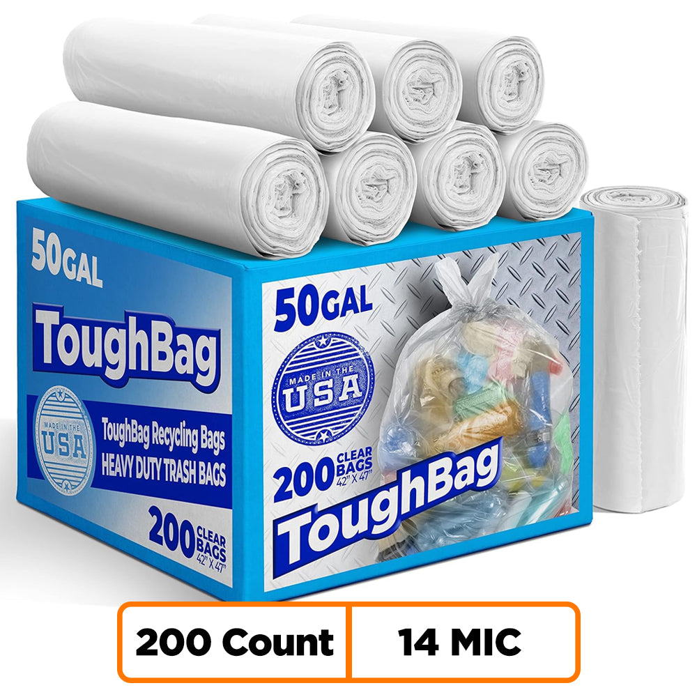 50 Gallon High Density Bags - 14 Micron - 200/Case - Clear