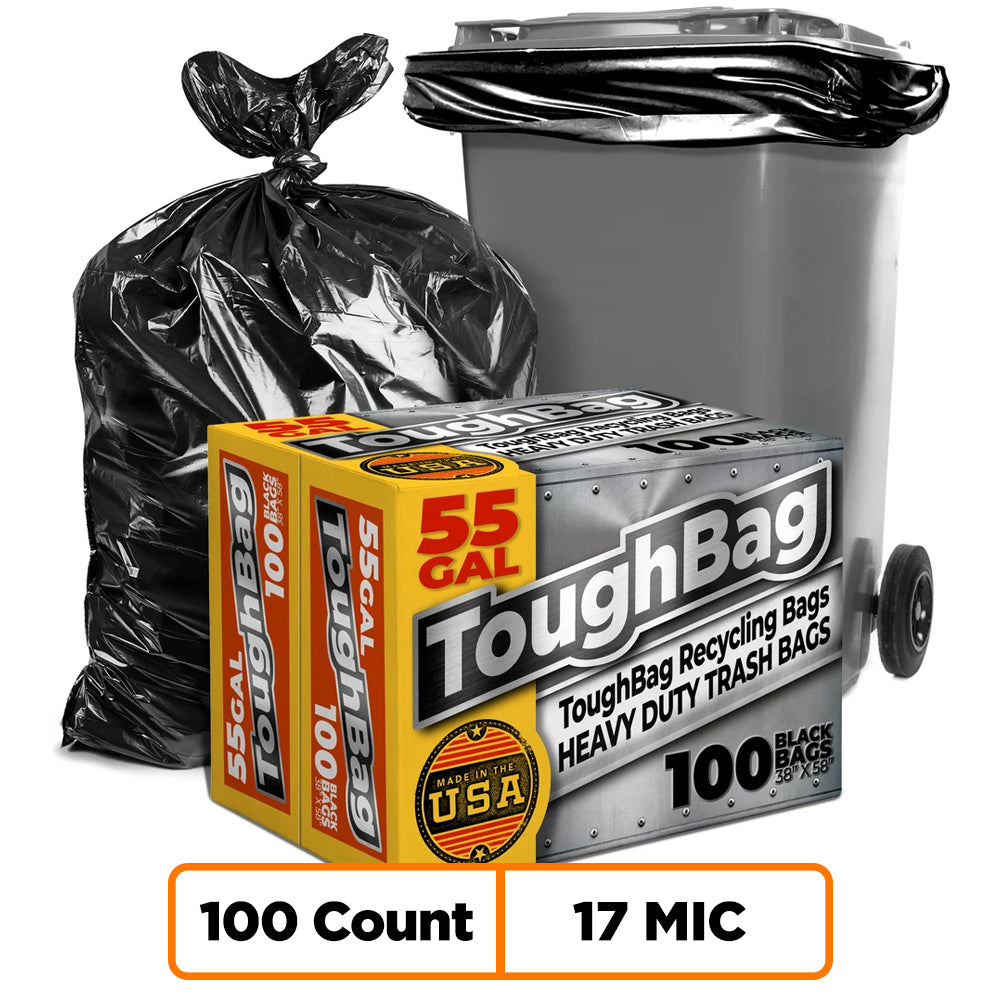 55-60 Gallon High Density Bags - 17 Micron - 100/Case - Black