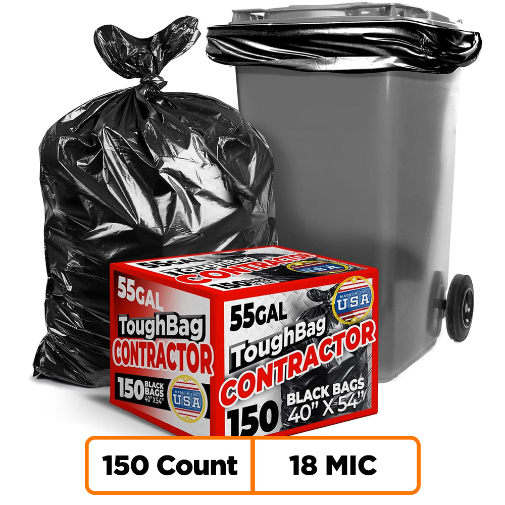 55-60 Gallon High Density Bags - 21 Micron - 150/Case - Black