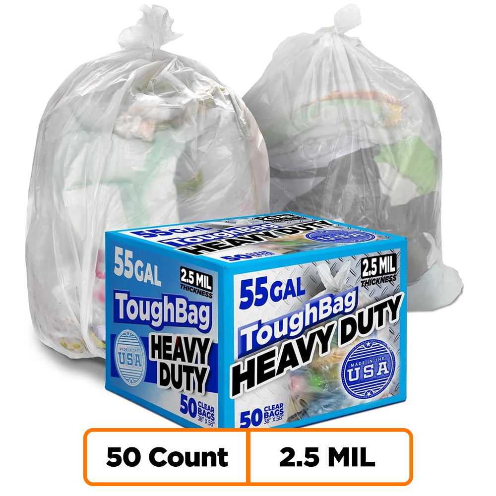 55-60 Gallon Contractor Bags - 2.5 Mil - 50/Case - Clear