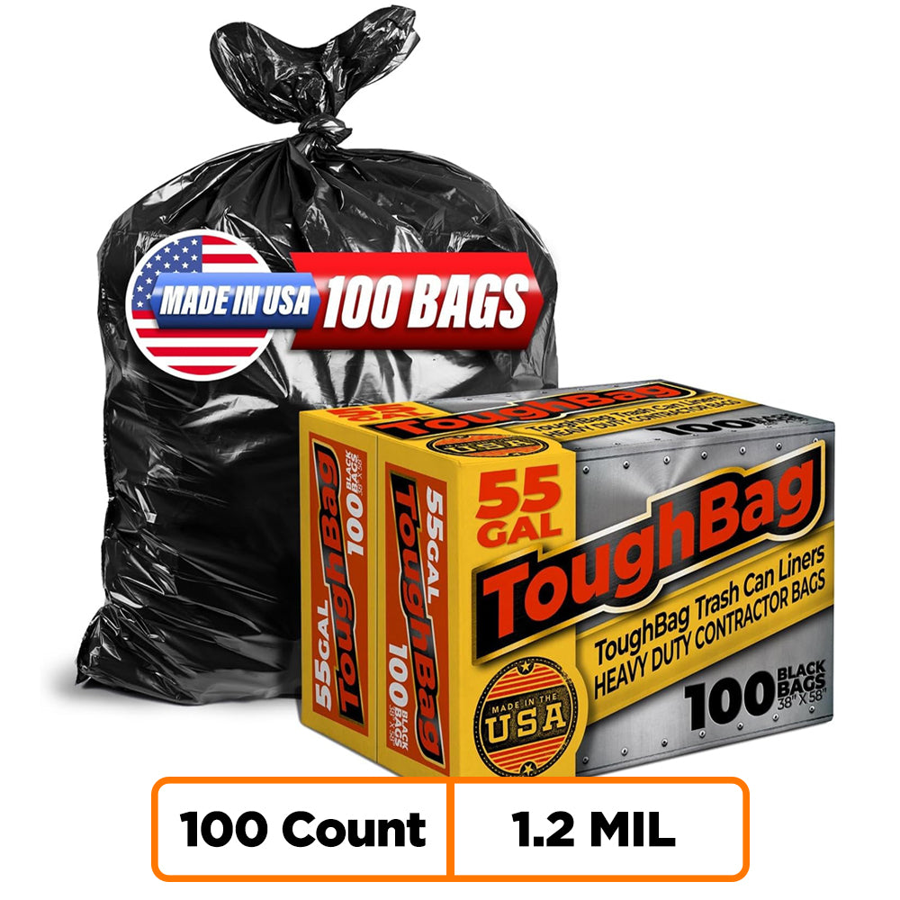 55-60 Gallon Trash Bags - 1.2 Mil - 100/Case - Black