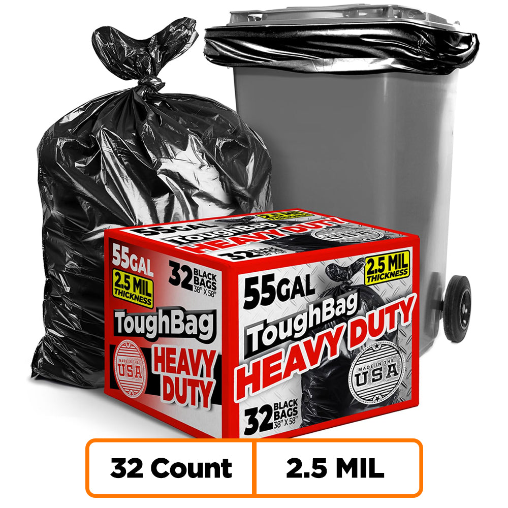 55-60 Gallon Contractor Bags - 2.5 Mil - 32/Case - Black