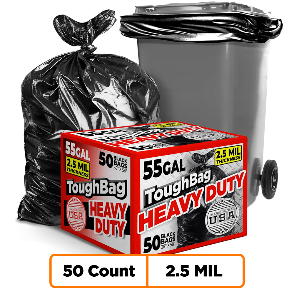 55-60 Gallon Contractor Bags - 2.5 Mil - 50/Case - Black