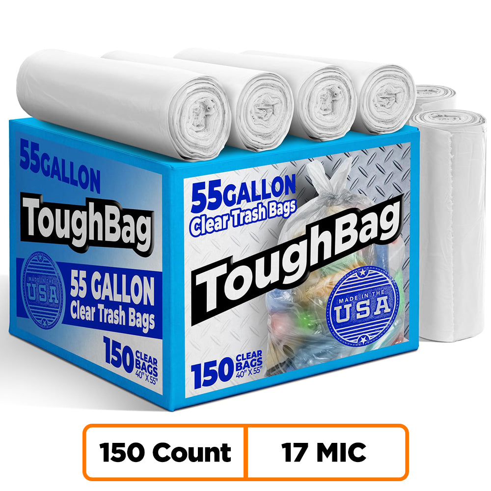 55-60 Gallon High Density Bags - 17 Micron - 150/Case - Clear