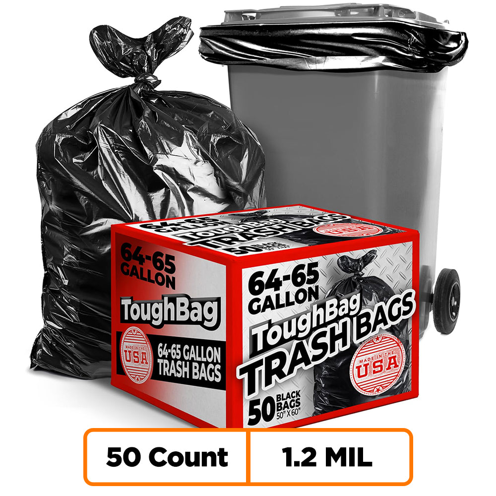 65 Gallon Trash Bags - 1.2 Mil - 50/Case - Black