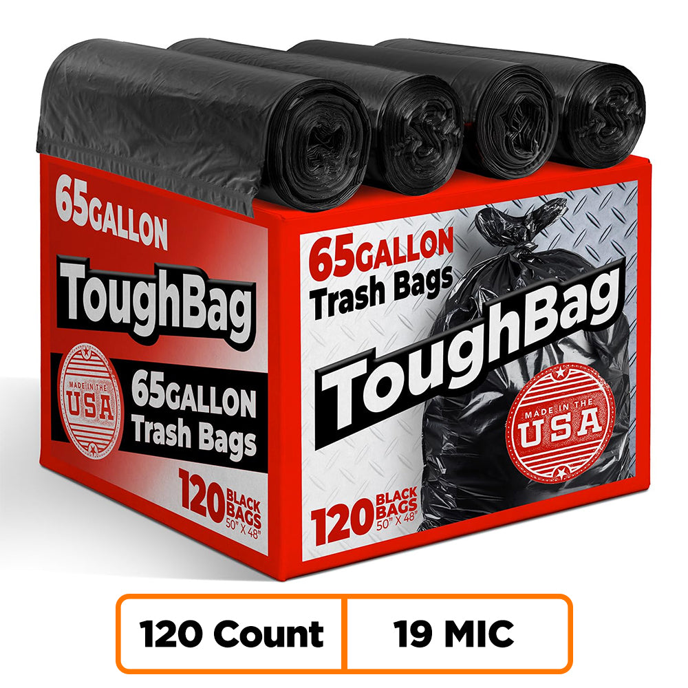 65 Gallon High Density Bags - 19 Micron - 120/Case - Black