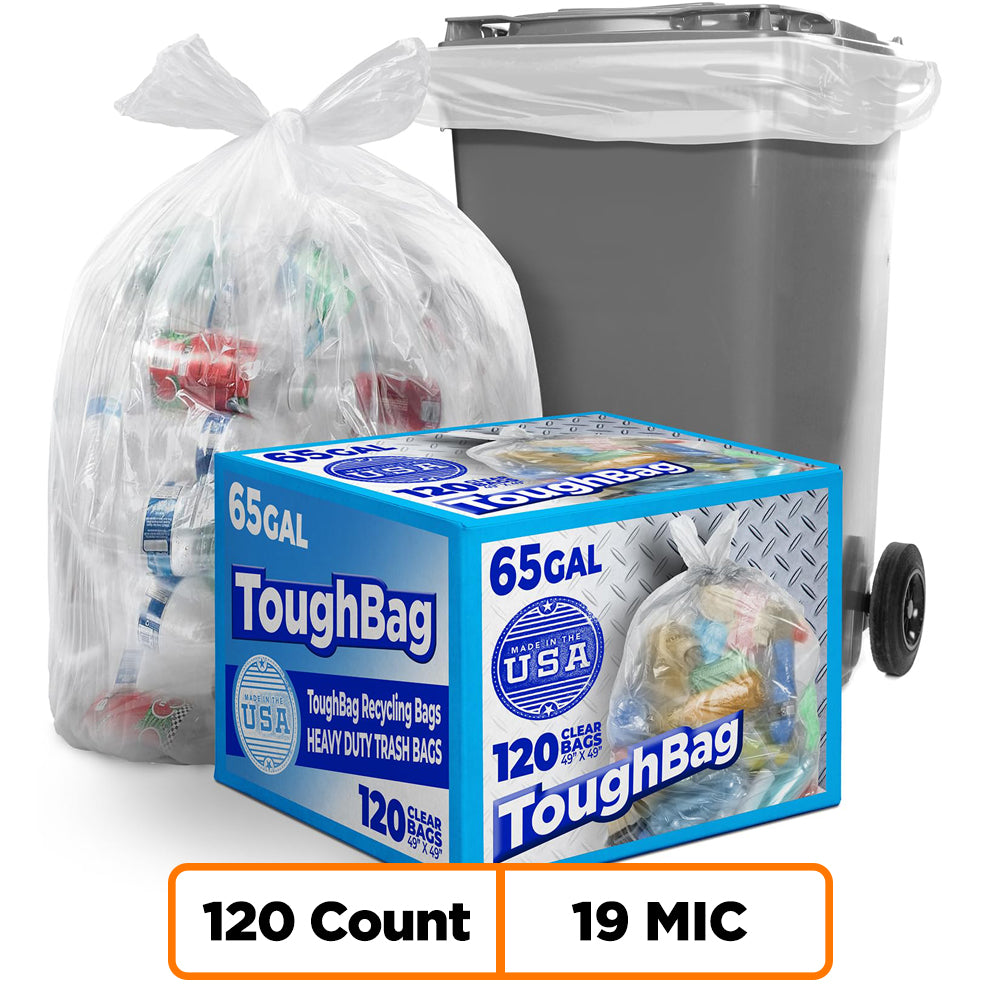 65 Gallon High Density Bags - 19 Micron - 120/Case - Clear