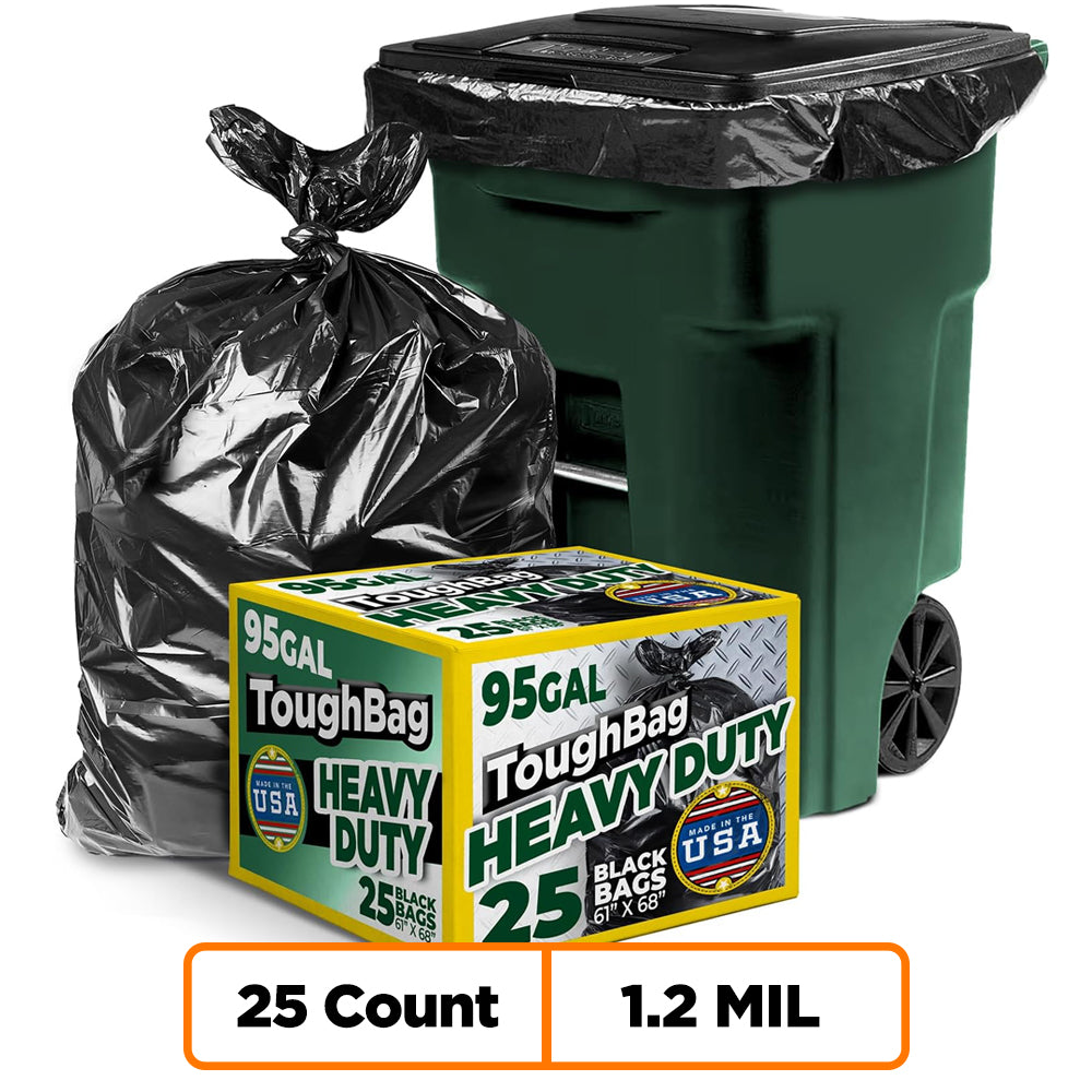 95-96 Gallon Trash Bags - 1.2 Mil - 25/Case - Black