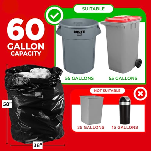 Bolsas de contratista de 55-60 galones - 2.5 mil - 50/caja - Negras