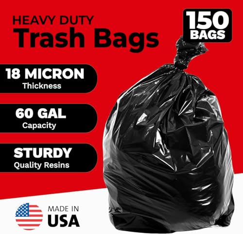 55-60 Gallon High Density Bags - 21 Micron - 150/Case - Black